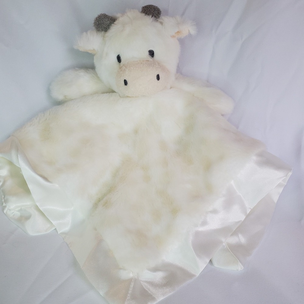 Cloud Island White cream GIRAFFE-Cow Security Blanket Baby Lovey Satin Edge